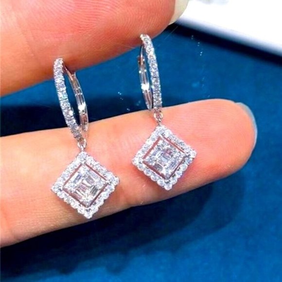 New 925 Silver Diamond Drop Earrings